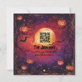不気味ハローウィンパーティ – ジャッ白熱［赤熱］光を放つクス&スパイダーズ 招待状 (裏面)