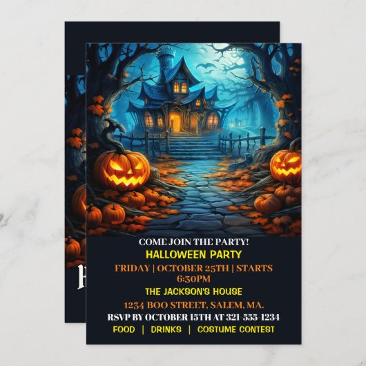 不気味ハ幽霊のよく出るウスハローウィンパーティ招待状 招待状 (正面/裏面)