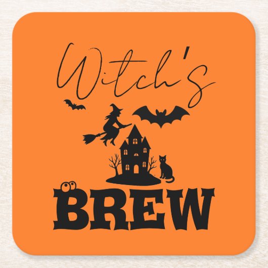 不気味ハ幽霊のよく出るウス&ウィッチシルエット | スクエアペーパーコースター (正面)