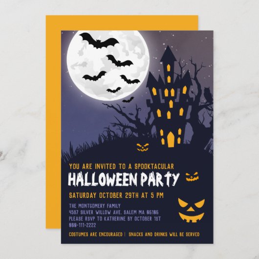 不気味ハ幽霊のよく出るロウィーンキッズコスチュームパーティー 招待状 (正面/裏面)