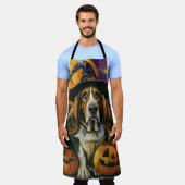 不気味バセットハウンドハロウィーン魔女とカボチャ エプロン (着用した状態)