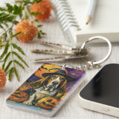 不気味バセットハウンドハロウィーン魔女とカボチャ キーホルダー (正面右)