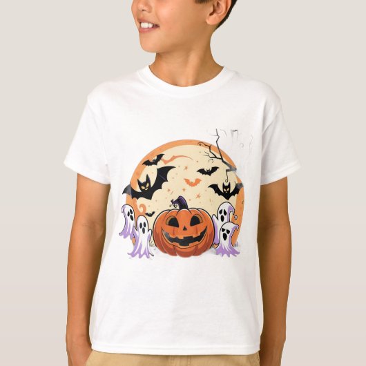 不気味パンプキンハロウィーンティーボーイズTシャツ Tシャツ (正面)