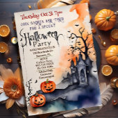 不気味パンプキ幽霊のよく出るンハウス水の色ハロウィーン 招待状