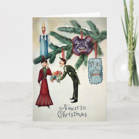 不気味ビクトリアンな木のオーナメントクリスマスカード シーズンカード (正面)