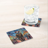 不気味ピエロアットカーニバル漫画スタイル スクエアペーパーコースター (インサイチュ)