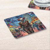 不気味ピエロアットカーニバル漫画スタイル スクエアペーパーコースター (アングル)