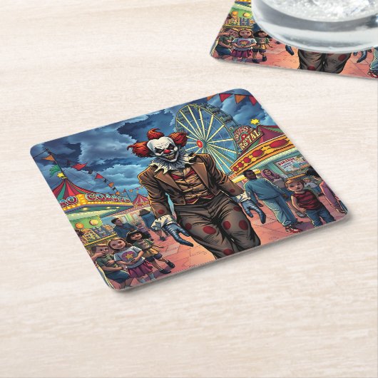 不気味ピエロアットカーニバル漫画スタイル スクエアペーパーコースター (アングル)