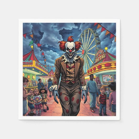 不気味ピエロアットカーニバル漫画スタイル スタンダードカクテルナプキン (正面)