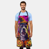 不気味ピットブルドッグハロウィーンウィッチとカボチャ エプロン (着用した状態)