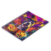 不気味ピットブルドッグハロウィーンウィッチとカボチャ ノートブック (左側)