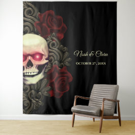 不気味フローラダークムーディッドゴシックスカルハロウェディング タペストリー