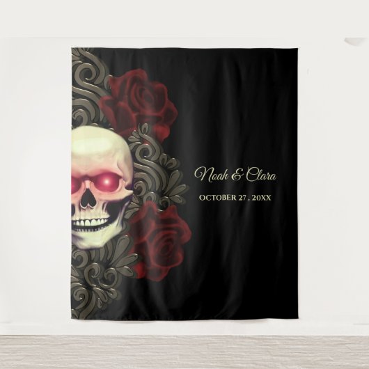 不気味フローラダークムーディッドゴシックスカルハロウェディング タペストリー (正面)