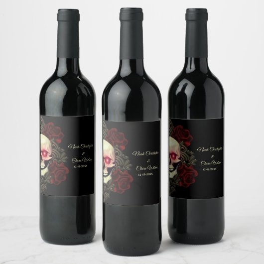 不気味フローラ暗色ムーディッドゴシックスカルハロウェディング ワインラベル (ボトル)