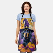 不気味ブルーティックコンハウンドハロウィンウィッチカボチャ エプロン (着用した状態)