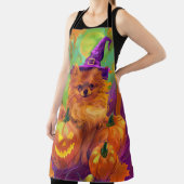 不気味ポメラニア犬ドッグハロウィーンウィッチとカボチャ エプロン (インサイチュ)