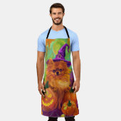 不気味ポメラニア犬ドッグハロウィーンウィッチとカボチャ エプロン (着用した状態)