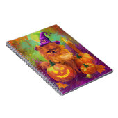 不気味ポメラニア犬ドッグハロウィーンウィッチとカボチャ ノートブック (右側)