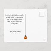 不気味モダンハロウィーン家族3枚の写真コラージュ シーズンポストカード (裏面)