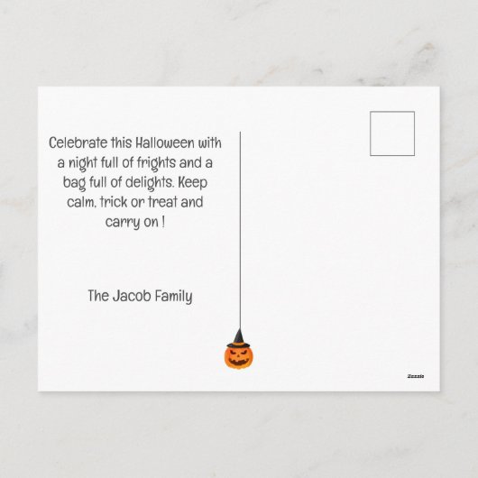 不気味モダンハロウィーン家族3枚の写真コラージュ シーズンポストカード (裏面)