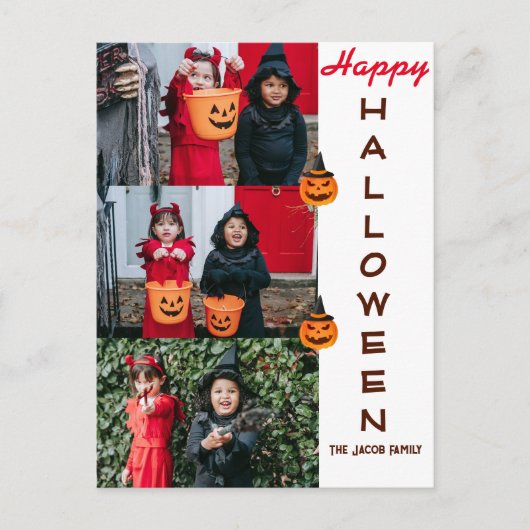 不気味モダンハロウィーン家族3枚の写真コラージュ シーズンポストカード (正面)