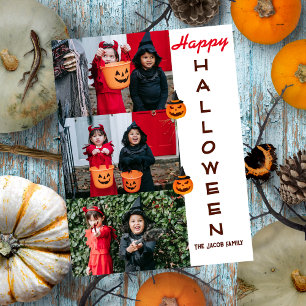 不気味モダンハロウィーン家族3枚の写真コラージュ シーズンポストカード