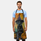 不気味ラブラドールドッグハロウィーンウィッチとカボチャ エプロン (着用した状態)