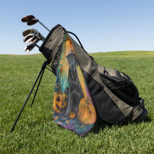 不気味ラブラドールドッグハロウィーンウィッチとカボチャ ゴルフタオル (グリーン)