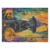 不気味ラブラドールドッグハロウィーンウィッチとカボチャ テーブルクロス (正面(横))