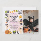 不気味ワンハロウィーンかわいい幽霊誕生日写真 招待状 (正面)
