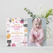 不気味ワンハロウィーンかわいい幽霊誕生日写真 招待状 (スタンド正面)