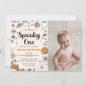 不気味ワンハロウィーンかわいい幽霊誕生日写真 招待状 (正面)