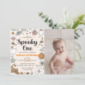 不気味ワンハロウィーンかわいい幽霊誕生日写真 招待状 (スタンド正面)