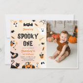 不気味ワンハロウィーンかわいい幽霊誕生日写真 招待状 (正面)