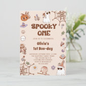 不気味ワンハロウィーンかわいい幽霊1歳の誕生日 招待状 (スタンド正面)