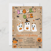 不気味ワンハロウィーンかわいい幽霊1歳の誕生日 招待状 (正面)