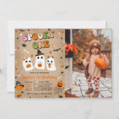 不気味ワンハロウィーンかわいい幽霊1歳の誕生日 招待状 (正面)