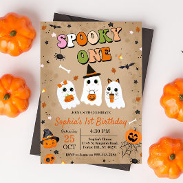 不気味ワンハロウィーンかわいい幽霊1歳の誕生日 招待状