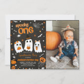 不気味ワンハロウィーンかわいい幽霊1歳の誕生日 招待状 (正面)