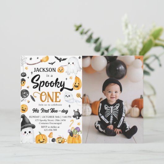 不気味ワンハロウィーン幽霊誕生日写真 招待状 (スタンド正面)