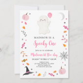 不気味ワンピンク幽霊ハロウィーン誕生日 招待状 (正面)