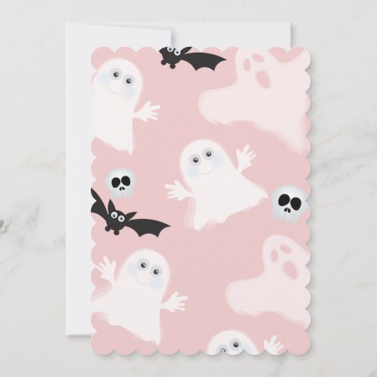 不気味ワンピンク1歳の誕生日幽霊ガールズハロウィーン 招待状 (裏面)