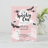 不気味ワンピンク1歳の誕生日幽霊ガールズハロウィーン 招待状 (スタンド正面)