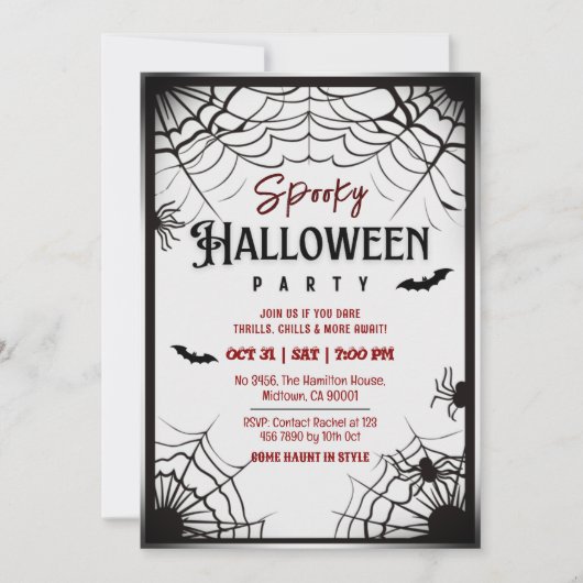 不気味ヴィンテージクモのウェブこうもり灰色ハロウィーン 招待状 (正面)