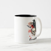 不気味ヴィンテージゴシックスカルおよびレイベンカスタム ツートーンマグカップ (正面右)