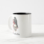 不気味ヴィンテージゴシックスカルおよびレイベンカスタム ツートーンマグカップ (正面左)