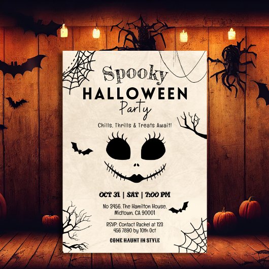 不気味ヴィンテージスパイダーウェブスカル顔ハロウィーン 招待状