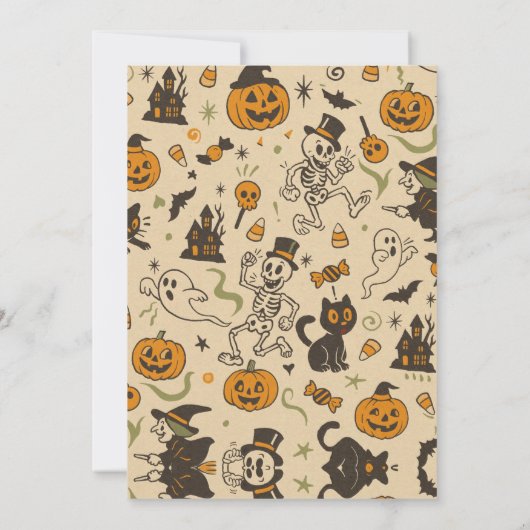 不気味ヴィンテージハローウィンパーティレトロ骨格 招待状 (裏面)