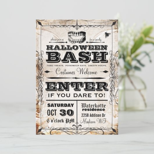 不気味ヴィンテージハローウィンパーティ招待状 招待状 (スタンド正面)