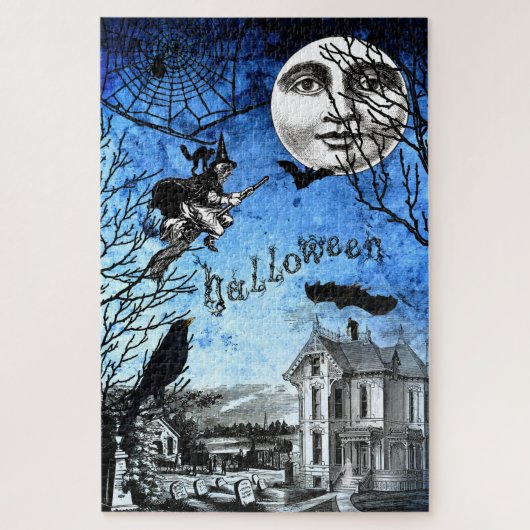 不気味ヴィンテージハ幽霊のよく出るウス&ウィッチオンブロムスティック ジグソーパズル (縦)